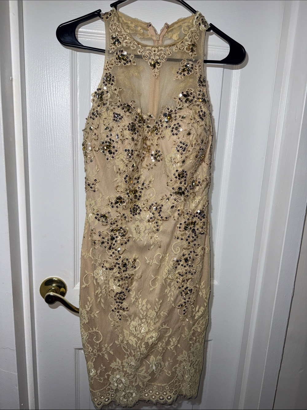 Sequin & Lace Midi Dress in Gold - Elegant Occasion Wear